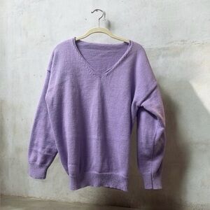 Purple Oversized V-Neck Women's Sweater